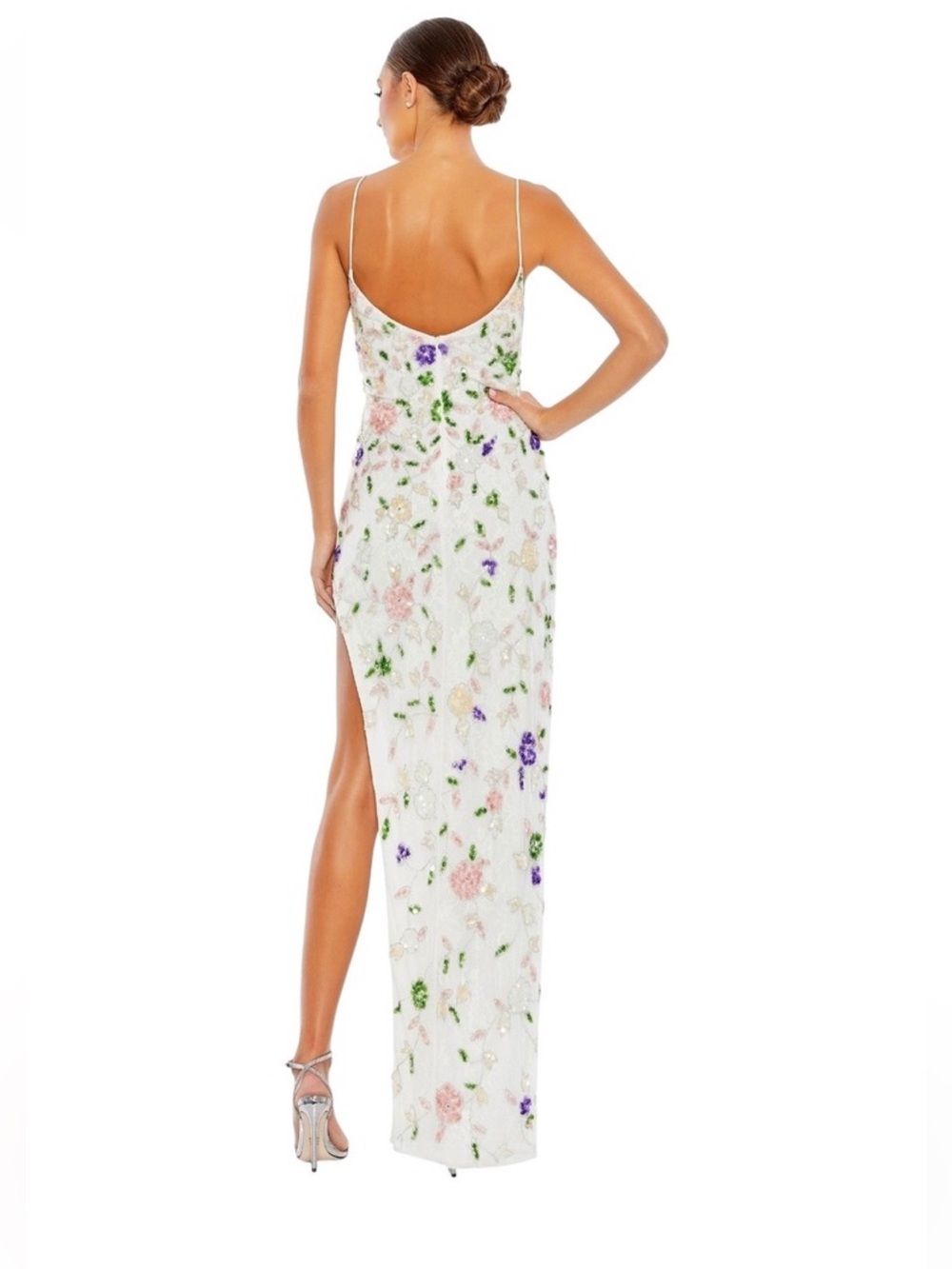 NWT Mac Duggal 10893 Floral Sequined High Slit Sleeveless Gown Size 4 - Picture 3 of 12